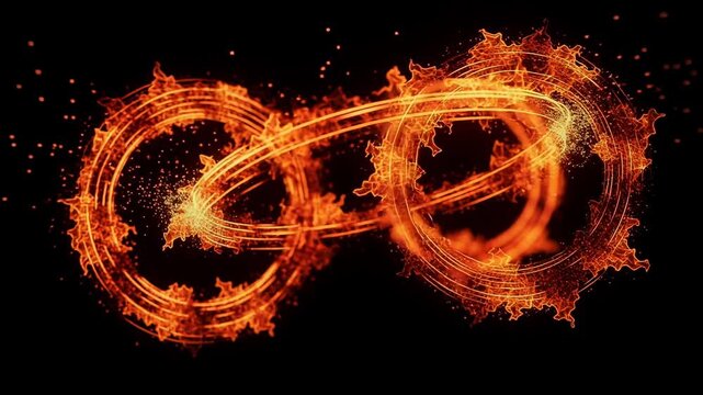 Fiery glowing rings with dynamic flames and sparks on black background powerful energy concept