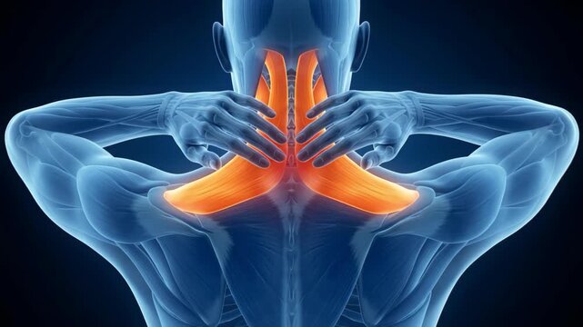 Anatomical visualization of human neck and shoulder muscle pain