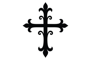 Fleur de lis ornamental cross icon, decorative religious symbol © Jahidul