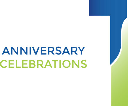 1st anniversary celebrations blue gradient and green gradient colors on a white background. Anniversary celebration concept symbolizing love, commitment, and milestones. Perfect for wedding, relations