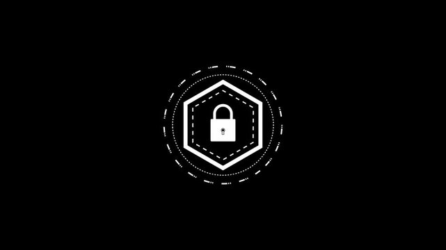 Padlock security lock icon animation on black screen.Abstract security lock icon,protection,cybersecurity icon animation.
