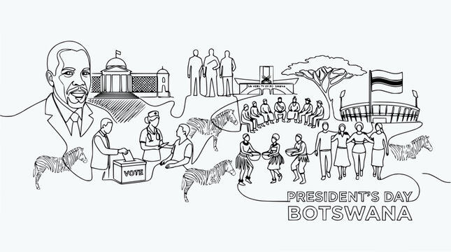 Botswana President's Day Celebration: Voting, People, Zebras, and National Symbols