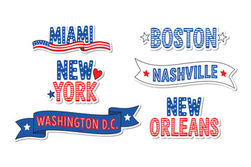 Fototapeta premium Vintage Style City Name Stickers With Stars
