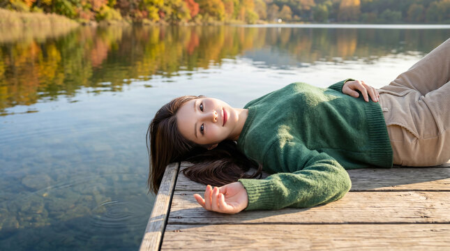 노을 들판에 앉아 있는 여성 / Woman Sitting in a Sunset Field