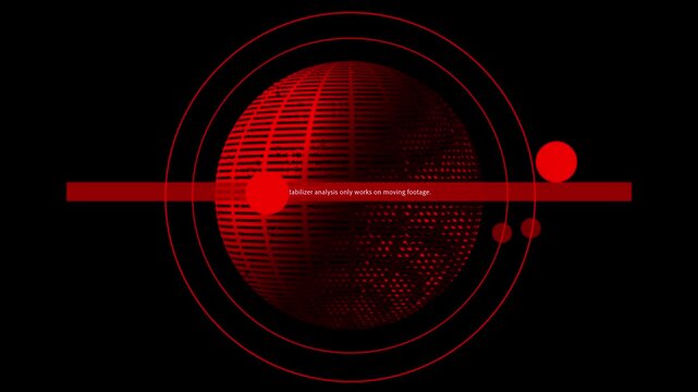 Globe graphic displays a digital spherical map rendered in deep red tones against a solid black background, featuring orbiting rings and circular points that signify data connectivity and global.