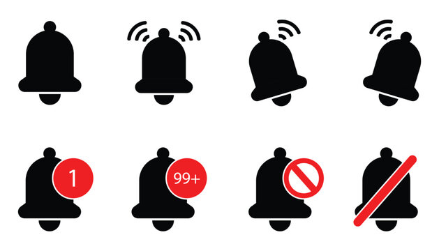 Set of notification bell icons with various symbols