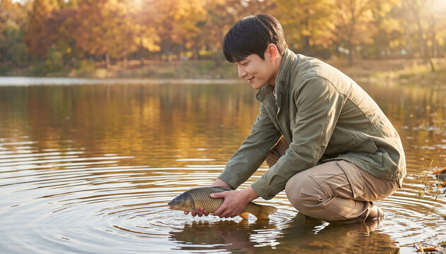강가에서 사색하는 청년 남성 / Young Man Reflecting by the River
