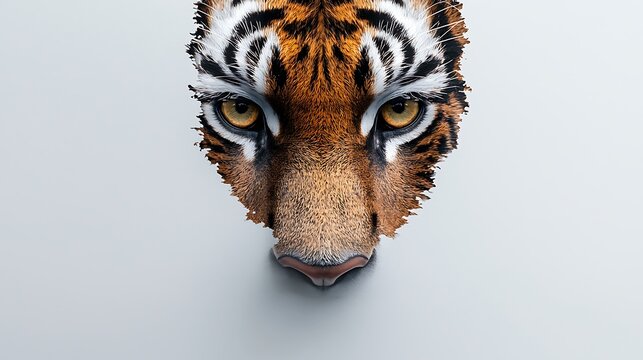 Tiger head cutout on plain background