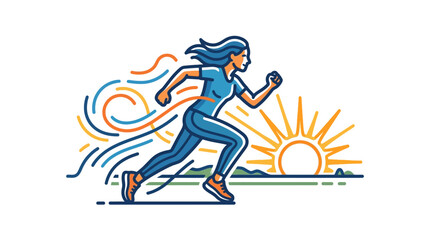 Obraz premium A stylized illustration of a woman running outdoors during a bright sunrise