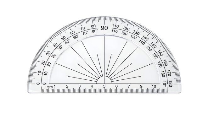Clear plastic protractor for measuring angles in geometry