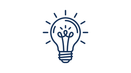 A simple dark blue line art icon of a glowing light bulb on a white background © Rizki