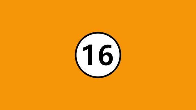A dynamic animation reveals number 16 inside white circle on solid orange background.