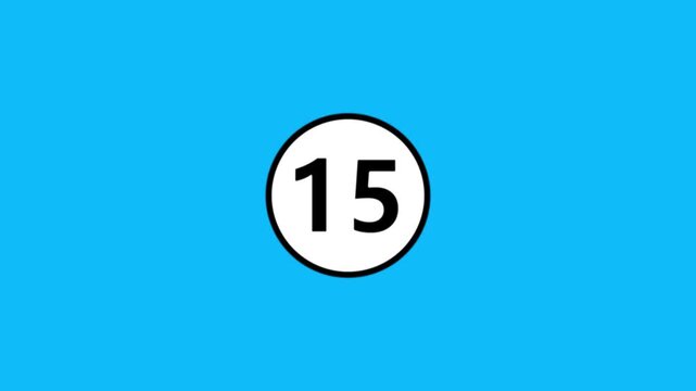 Countdown animation featuring number fifteen displayed inside bold black circular border.