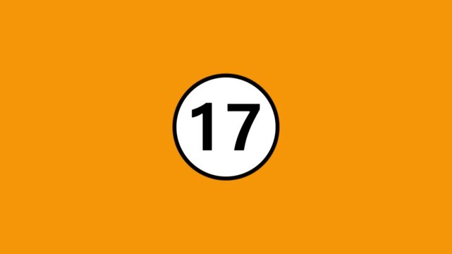 Minimalist digital animation featuring number seventeen on bright orange motion background.