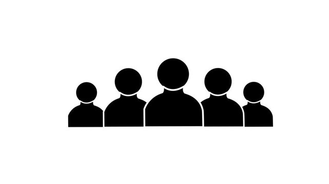 Animation showing group of people icon growing from one person to five on white background.