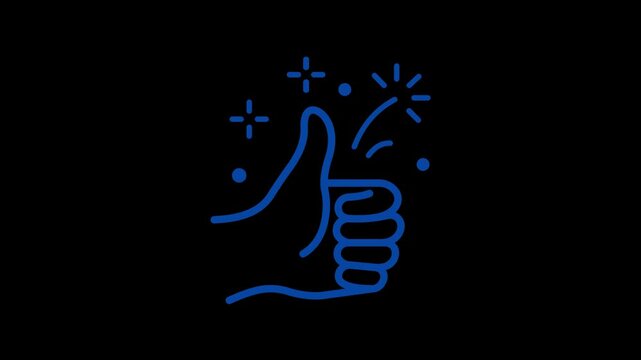 Thumbs up gesture graphic animation with sparkling blue light effects in this dynamic motion video clip