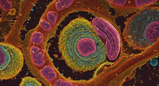 Viral structures under microscope.