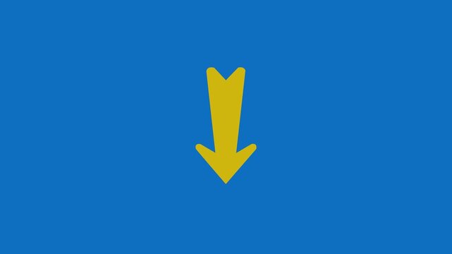 Animated downward pointing yellow arrow on blue background motion graphic.