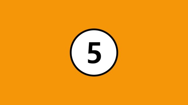 Orange background with white circle containing number five rotating and oscillating motion.