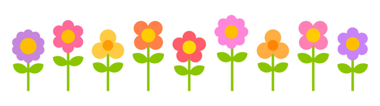 Cute flowers icons collection border. Design elements vector illustration.
