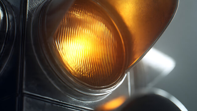 Close up of Glowing Amber Traffic Light Signal