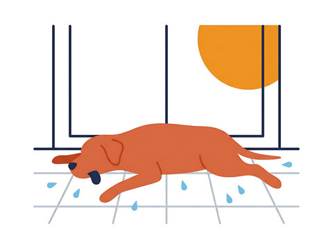 Dog Exhausted from Summer Heat &ndash; Hot Day Pet Vector Illustration

