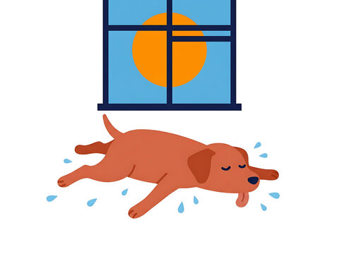 Dog Exhausted from Summer Heat &ndash; Hot Day Pet Vector Illustration
