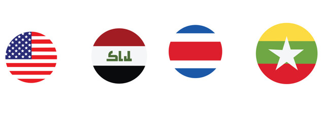 Circular flags collection including usa iraq costa rica and myanmar © Qureshi