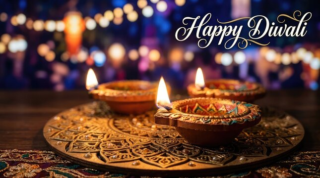 Diwali celebration illuminated diyas and festive decorations for the festival of lights