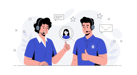 Fototapeta premium Customer Service Team Thumbs Up - Vector Illustration