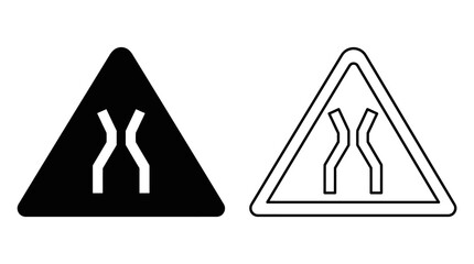 Narrow bridge warning sign black and white line art illustration © UmmeFaria