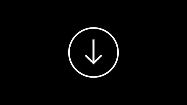 Black and blue download icon animation video. Animated arrow, cloud, folder, file, animated arrow, downloading icon in circle 4k animation on white