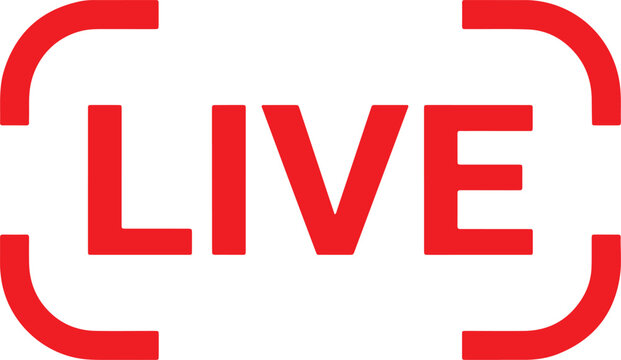 Live stream icon red camera viewfinder with 'live' text overlay