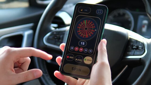 User selecting Red, Black, or Zero bets on a sleek dark-mode roulette app. Finger aiming at the spin button. Perfect for iGaming, mobile betting platforms, and casino technology promotional videos.