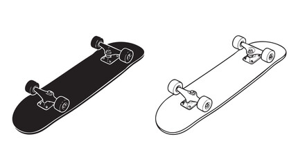 skateboard with wheels and trucks in line art and silhouette styles © Shamsul