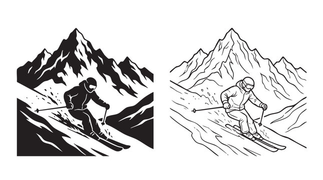 skier descending snowy mountain slope with ski poles featuring skiing, snow, descent