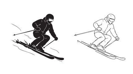 skiers going down slope in winter sports action concept illustration set © Shamsul