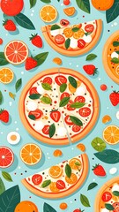Colorful Pizza and Citrus Pattern Design.