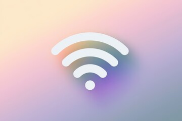 Wifi symbol centered on a pastel gradient background in a sharp focus minimalist composition for telecommunications and technology marketing © Ixam