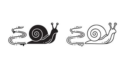 snails leaving trails in black and white illustration featuring snail, trail, silhouette © Shamsul