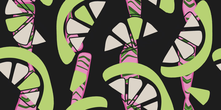 Pink Background with Lemon and Abstract Shapes Pattern