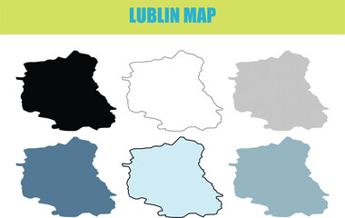 Fototapeta premium Lublin map in fill outline and lined style variations on white background for infographic design projects