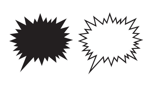 speech bubble with jagged edges on white background featuring outline, black