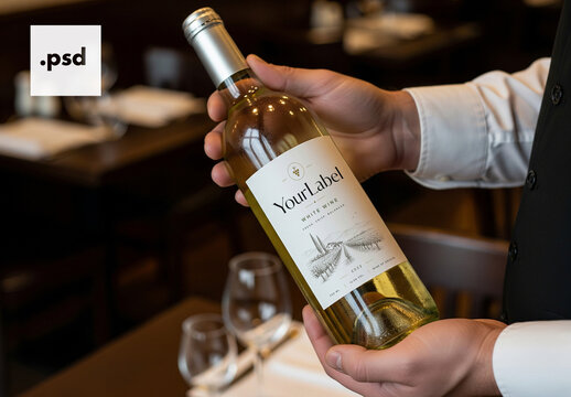 White wine bottle label mockup