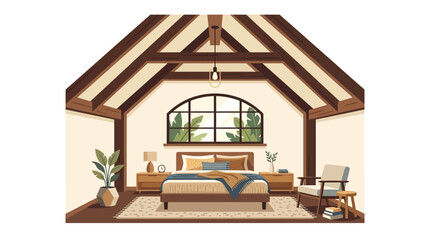 Elegant contemporary bedroom interior with vaulted ceiling and stylish minimalist furniture © dedybren