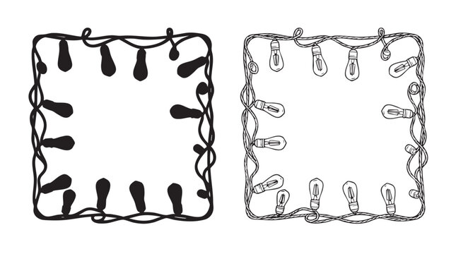 string lights forming decorative border with bulbs featuring illustration, design