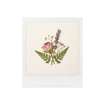 Vintage instant photo frame with pressed dried flowers