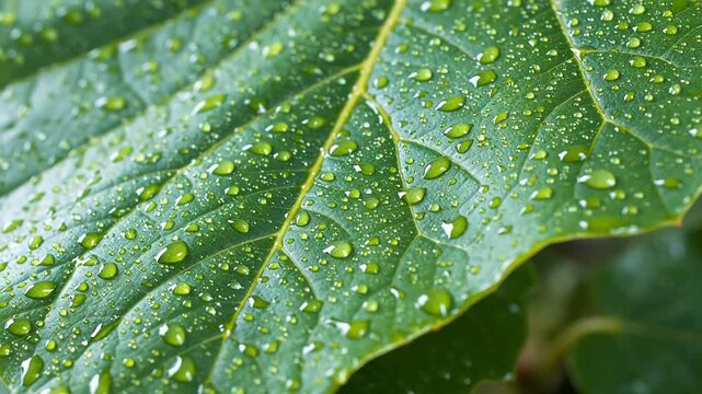 Green leaf with water droplets