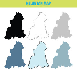 Fototapeta premium Kelantan map silhouette variations in fill outline and lined style against a clean background for design