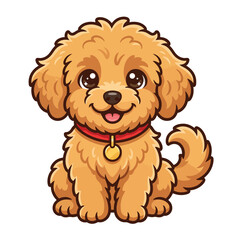 Fototapeta premium Adorable puppy sitting with paws forward, cute dog in a cozy setting. Young dog gazing attentively, pet, and animal lover's favorite.